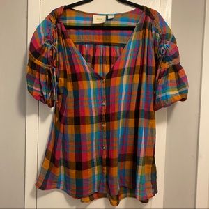 Maeve by Anthropologie Rainbow Plaid Top